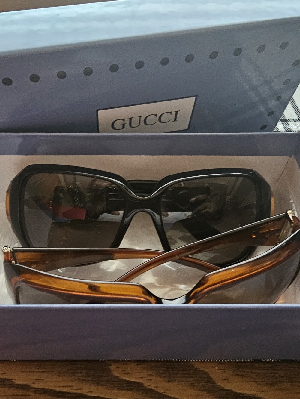 Two Pair Of Authentic Gucci Oversized Sunglasses in Black Bamboo and Tortoise.